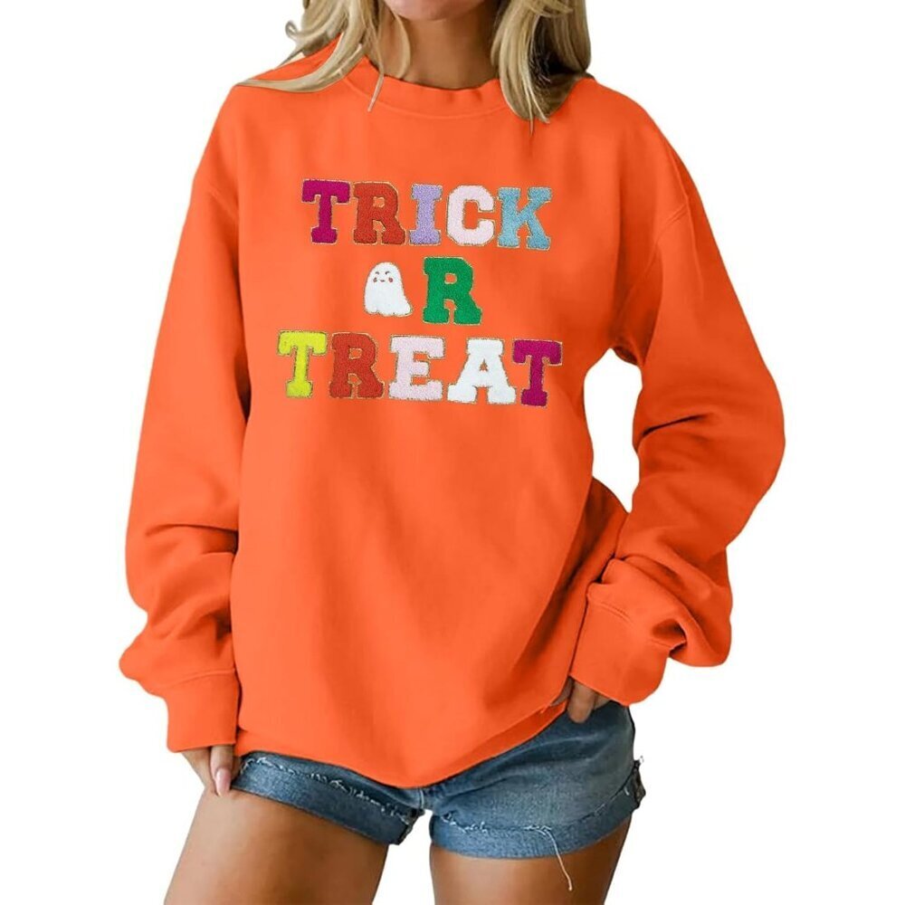 Halloween Ghost Sweatshirt for Women Cozy Trick or Treat Spooky Season Tops